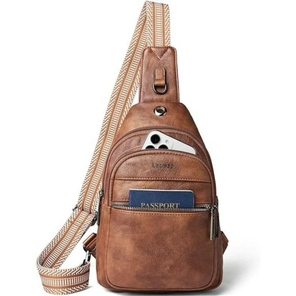 Faux Leather Sling Bag Crossbody Fanny Pack Travel Shoulder Tote Backpack
